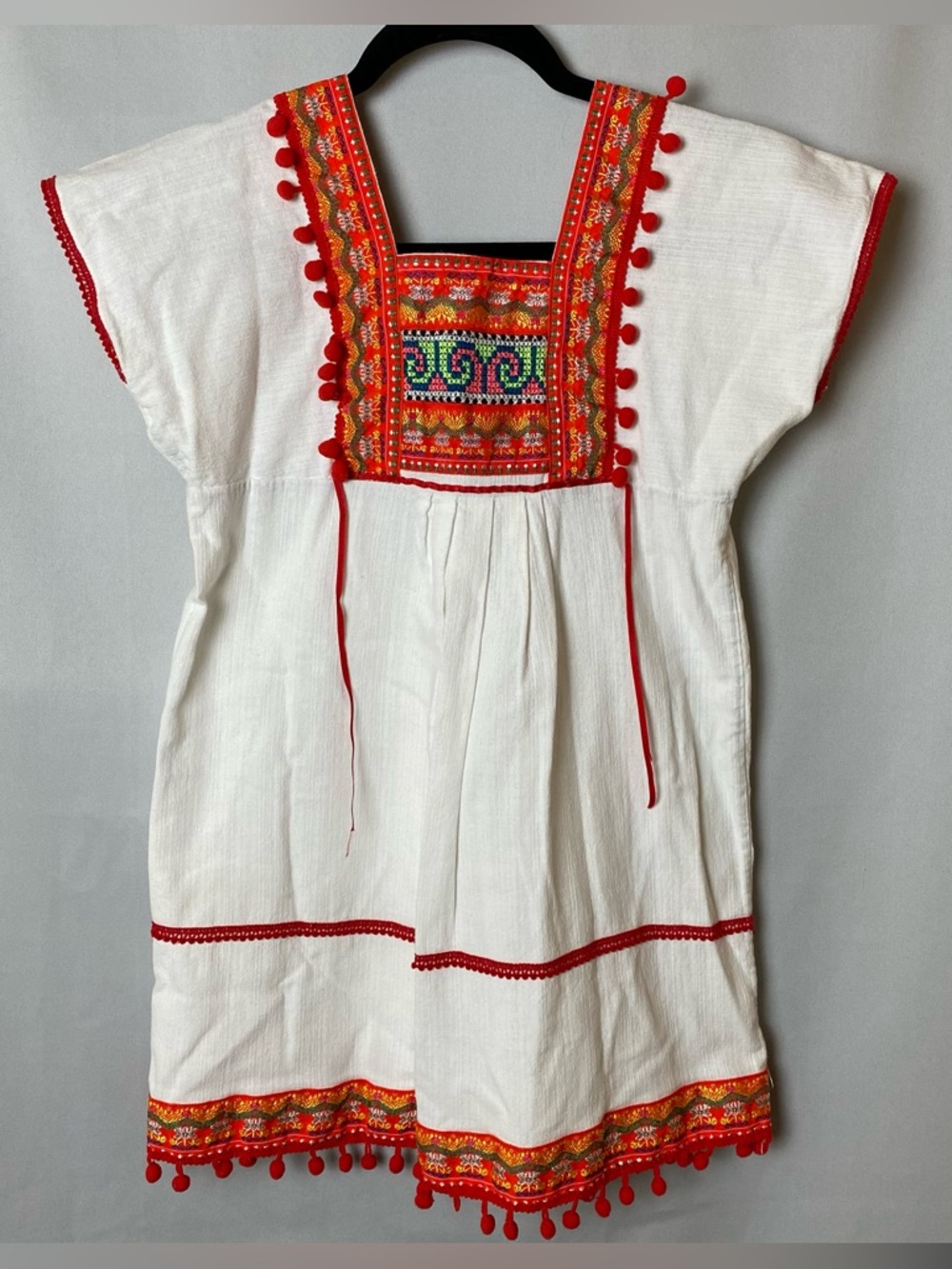 Thai Embroidered Dress Girls 6 White Orange Rayon Artisan Resort